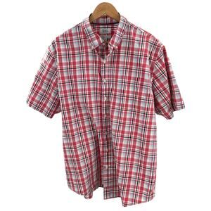 Croft & Barrow Men’s Short Sleeve Button-Up Shirt XL Orange Navy Plaid Easy Care